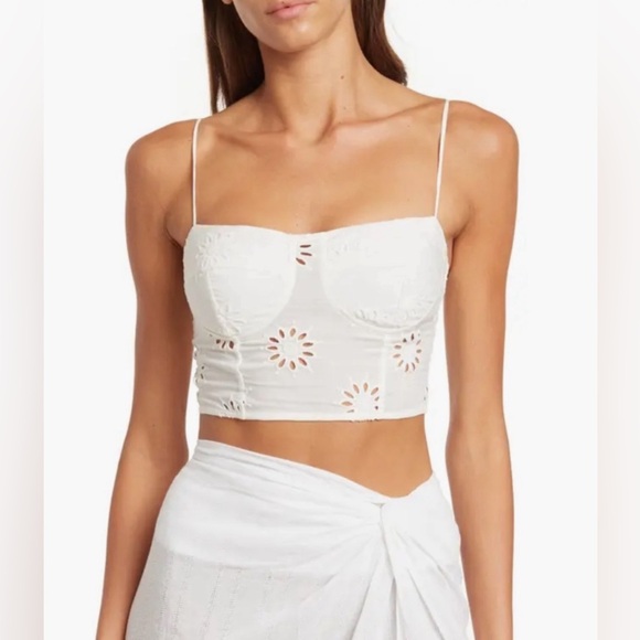 Vix Tops - New Vix Paula Hermanny White Kiara Eyelet Cropped
Bustier Top Size S